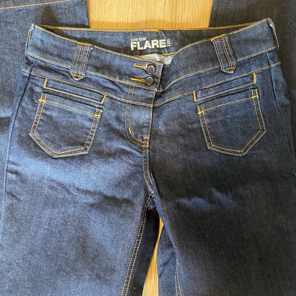 New York and Company Flare Women's Low Rise Jeans - Dark Blue